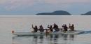 In an outrigger canoe race
